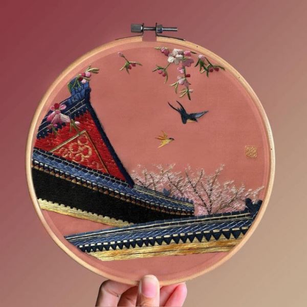 Красивая шёлковая вышивка с использованием традиционной китайской техники (14 фото)
